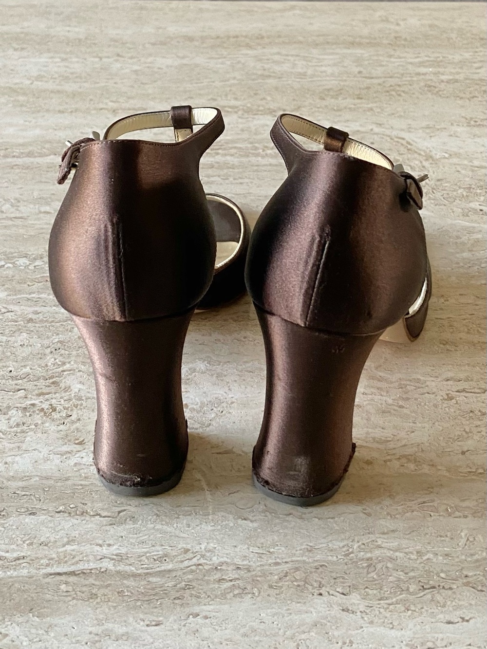 Vintage Prada Satin T-strap Block Heel Sandals - Picture 7 of 9